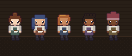 Five of the crew, standing still for once